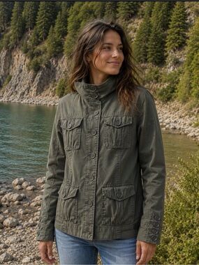 Volcom Utility Military Type Jacket Women’s Large Green Y2K Cotton Blend